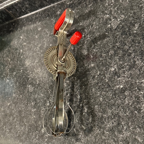 Vintage Stainless Steel Hand Mixer with Red Handle - Picture 2 of 7